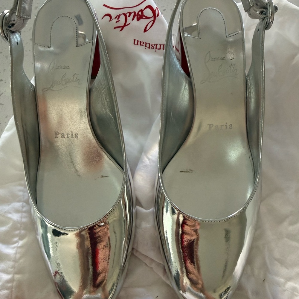 Christian Louboutin silver slingbacks 38 pristine condition